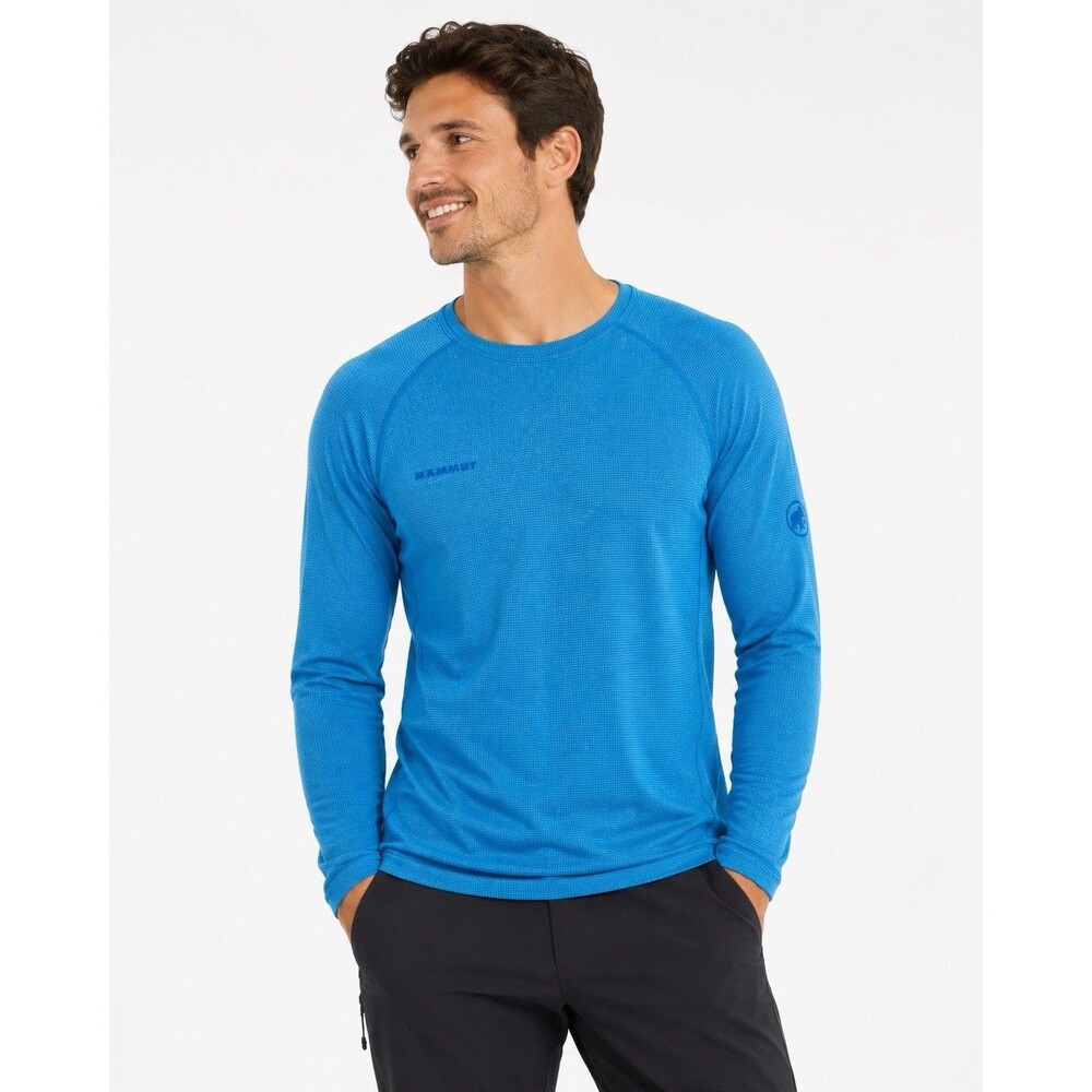 Mammut Polartec Mens M Blue Wool Blend Base Layer Long Sleeve Hiking Shirt